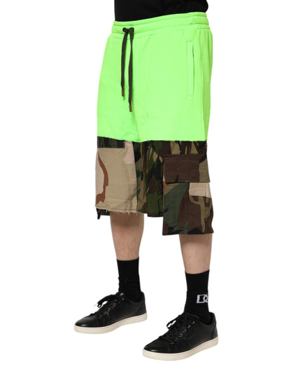 Dolce & Gabbana Green Patchwork Cargo Bermuda Men Shorts