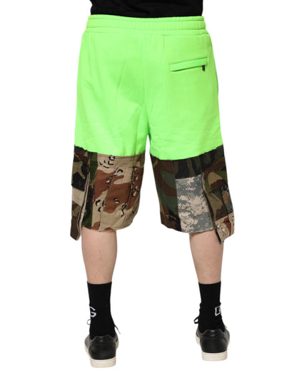 Dolce & Gabbana Green Patchwork Cargo Bermuda Men Shorts