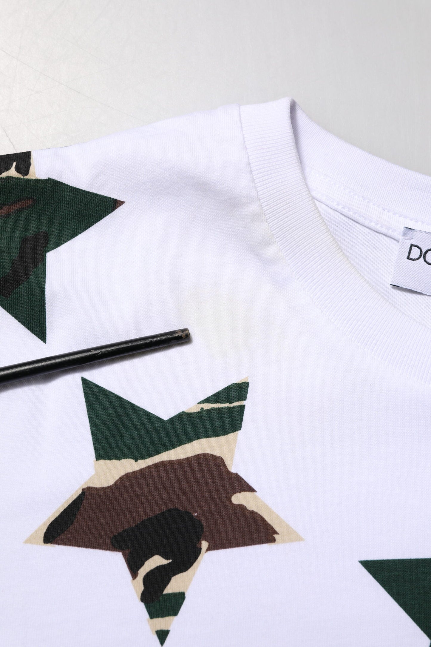 Dolce & Gabbana White Camouflage Cotton Men Crew Neck T-shirt