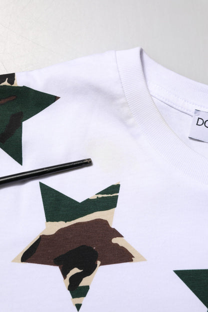Dolce & Gabbana White Camouflage Cotton Men Crew Neck T-shirt