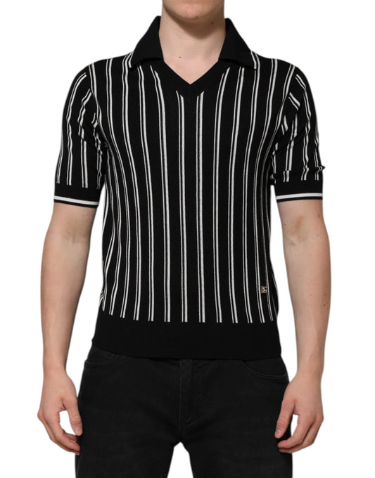 Dolce & Gabbana Black White Stripes Collared Polo T-shirt
