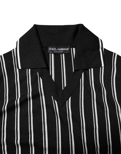 Dolce & Gabbana Black White Stripes Collared Polo T-shirt