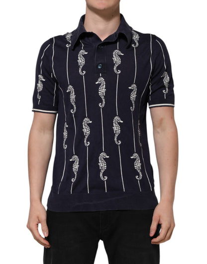 Dolce & Gabbana Dark Blue Sea Horse Collared Polo T-shirt