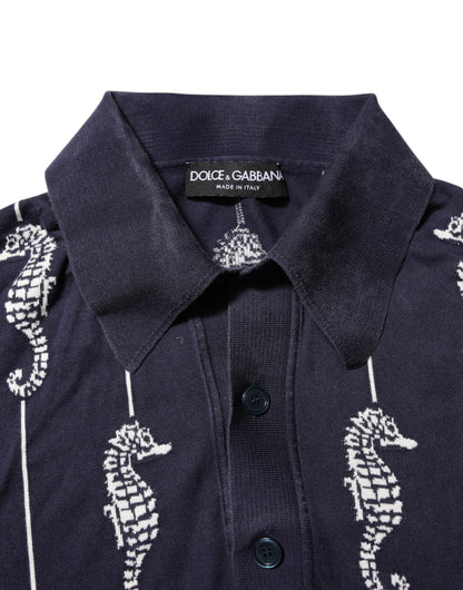Dolce & Gabbana Dark Blue Sea Horse Collared Polo T-shirt