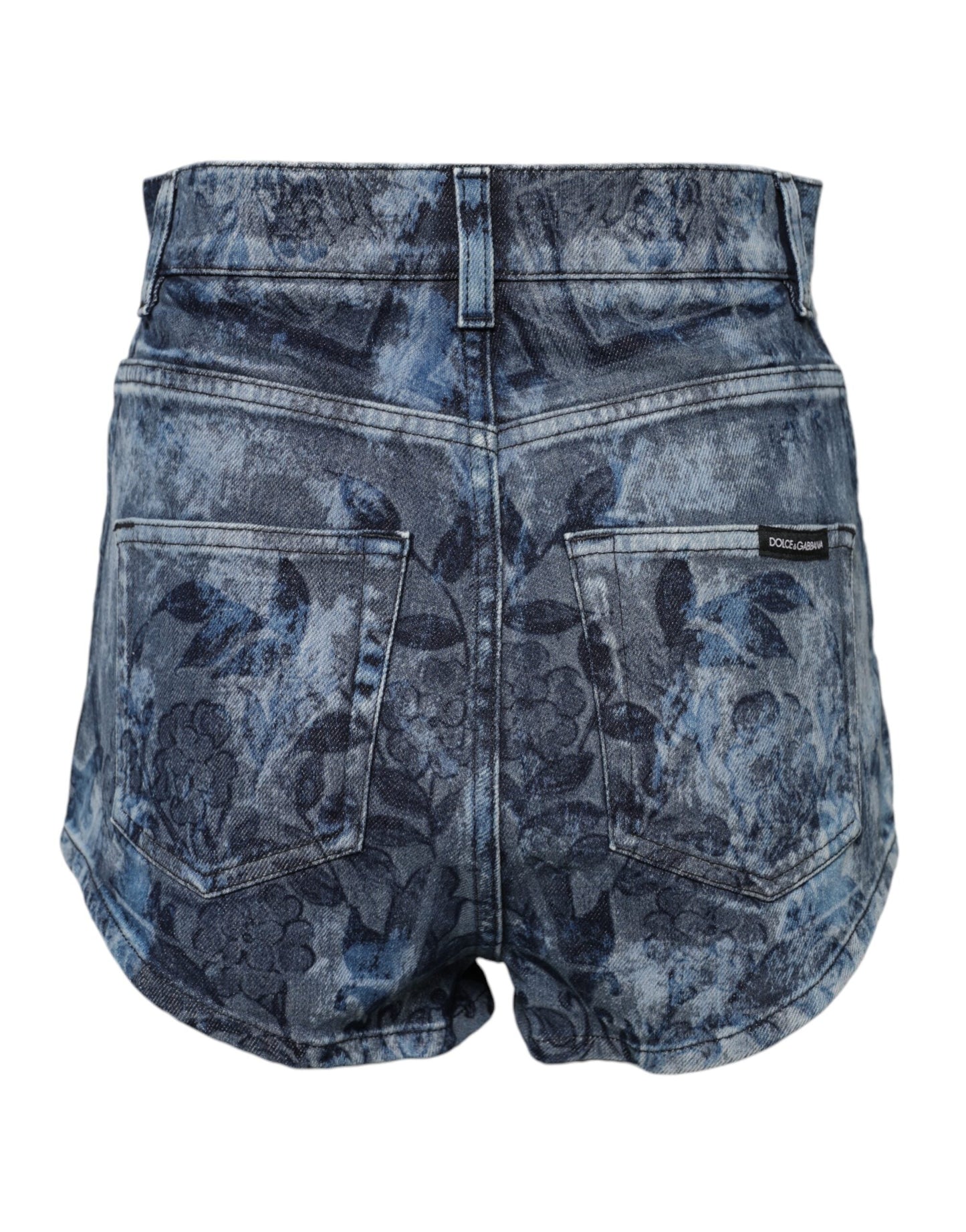 Dolce & Gabbana Blue Floral Print Denim Cotton Hot Pants Shorts