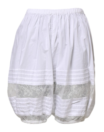 Dolce & Gabbana White Lace Paneled Cotton High Waisted Shorts