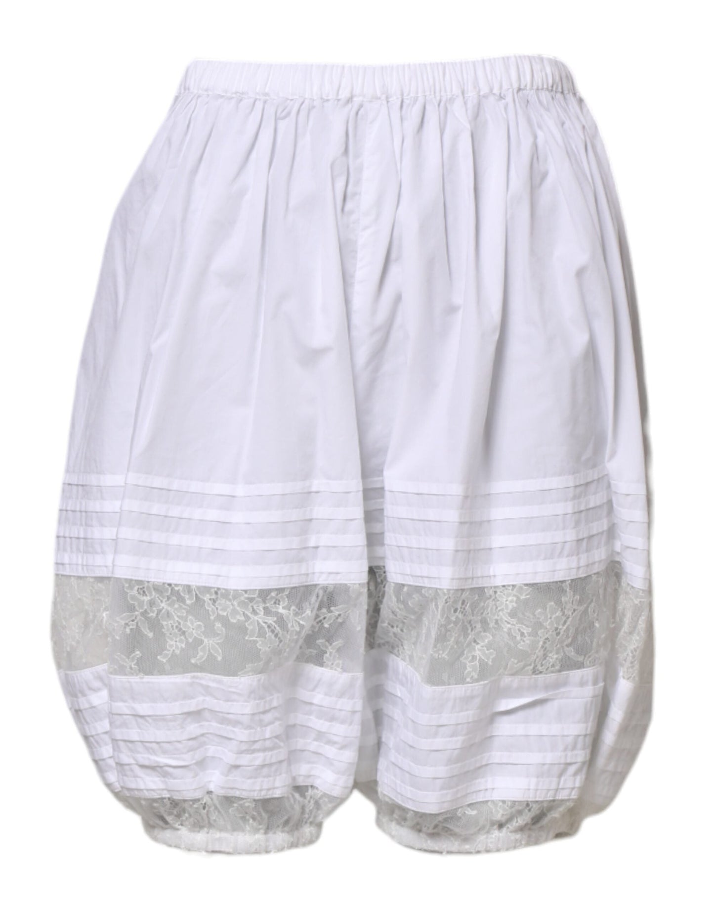 Dolce & Gabbana White Lace Paneled Cotton High Waisted Shorts
