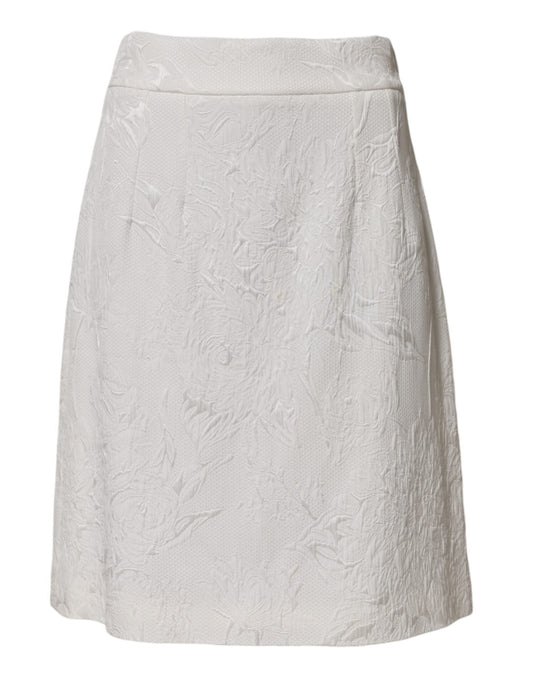 Dolce & Gabbana White Floral Brocade A-line High Waist Skirt