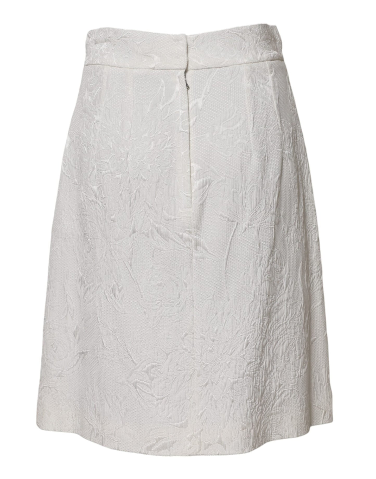 Dolce & Gabbana White Floral Brocade A-line High Waist Skirt