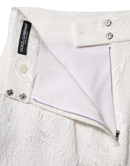 Dolce & Gabbana White Floral Brocade A-line High Waist Skirt