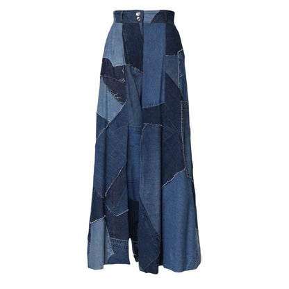 Dolce & Gabbana Blue Denim Long Maxi Patchwork Cotton Skirt