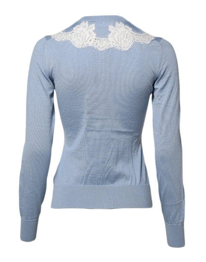 Dolce & Gabbana Blue Floral Lace Detailing Cardigan Sweater