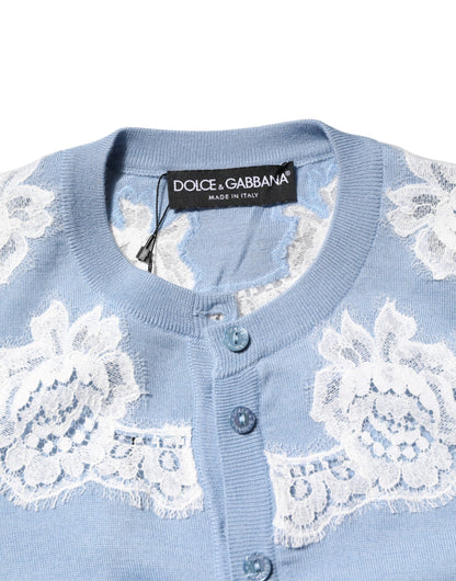 Dolce & Gabbana Blue Floral Lace Detailing Cardigan Sweater