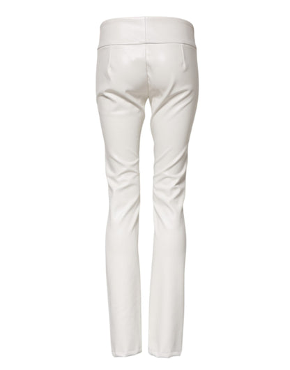 Dolce & Gabbana White Polyurethane High Waist Tapered Pants