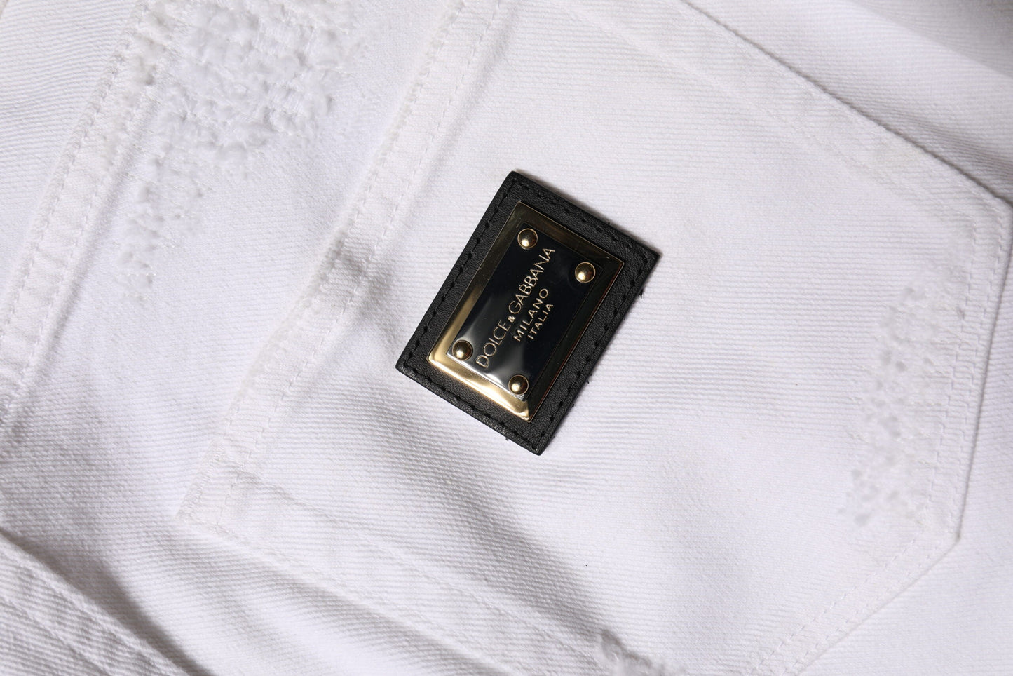 Dolce & Gabbana White Tattered Cotton High Waist Denim Jeans