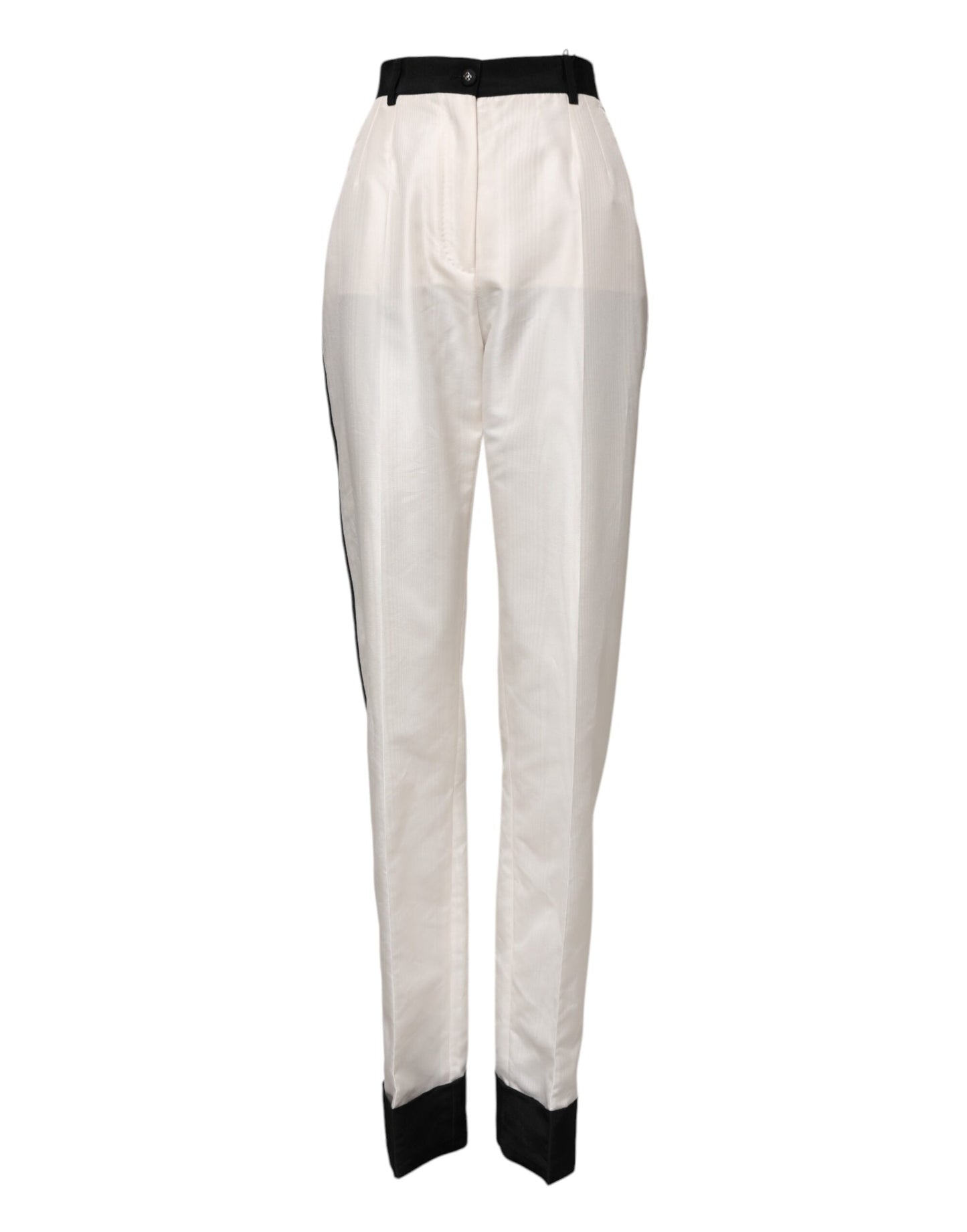 Dolce & Gabbana White High Waist Straight Dress Trouser Pants