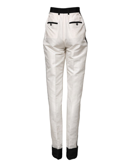 Dolce & Gabbana White High Waist Straight Dress Trouser Pants