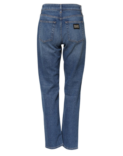 Dolce & Gabbana Blue Cotton High Waist Tapered Denim Jeans