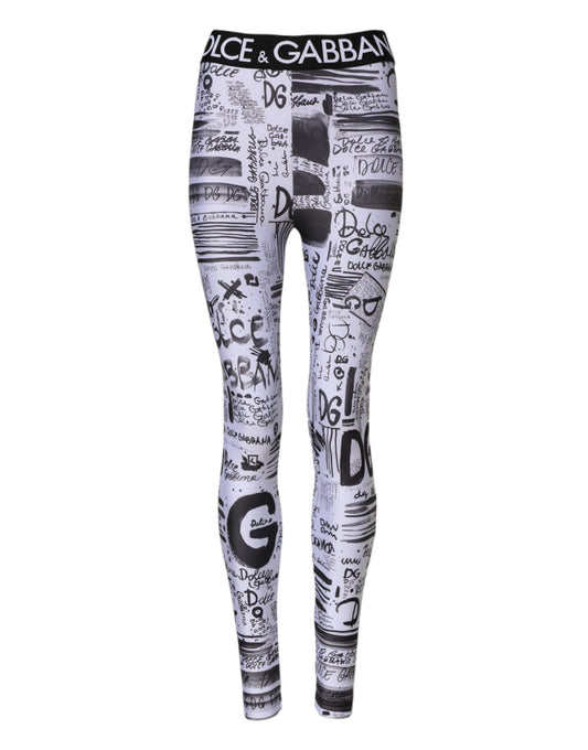 Dolce & Gabbana White Graphic HighWaist Skinny Leggings Pants