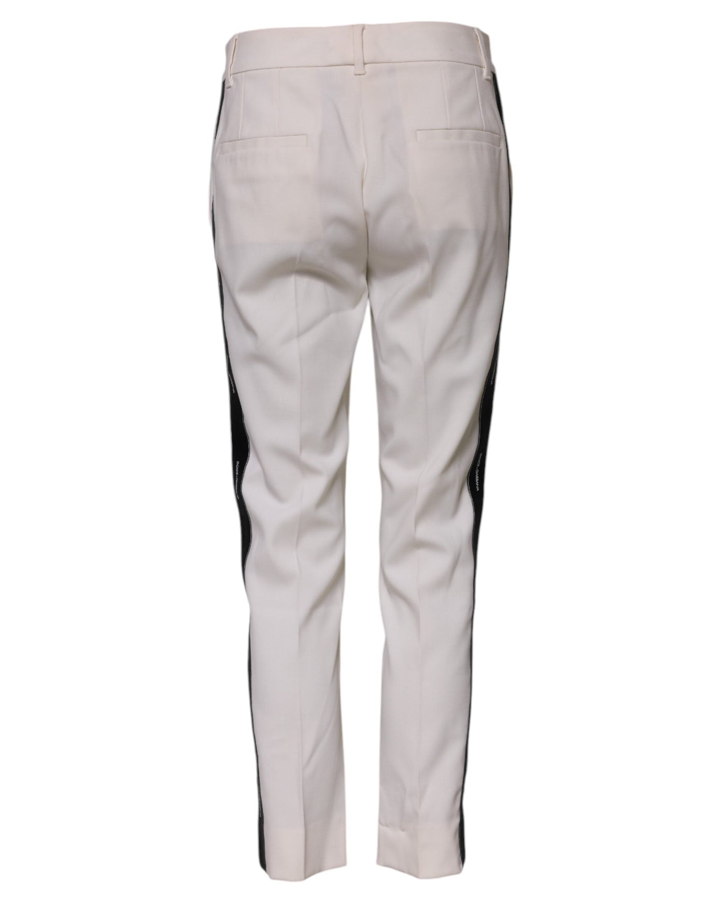 Dolce & Gabbana White Wool Mid Waist Tapered Trouser Pants