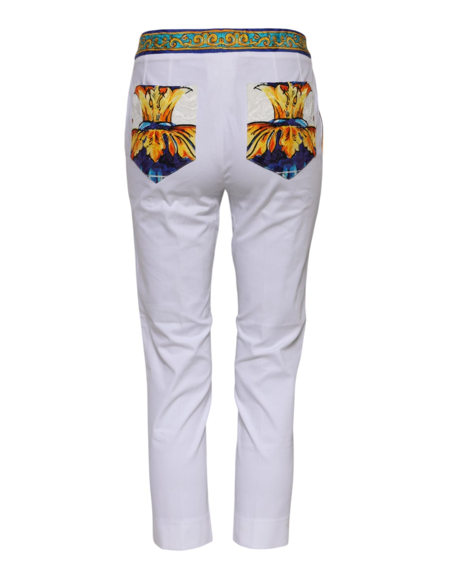 Dolce & Gabbana White Cotton Mid Waist Tapered Trouser Pants