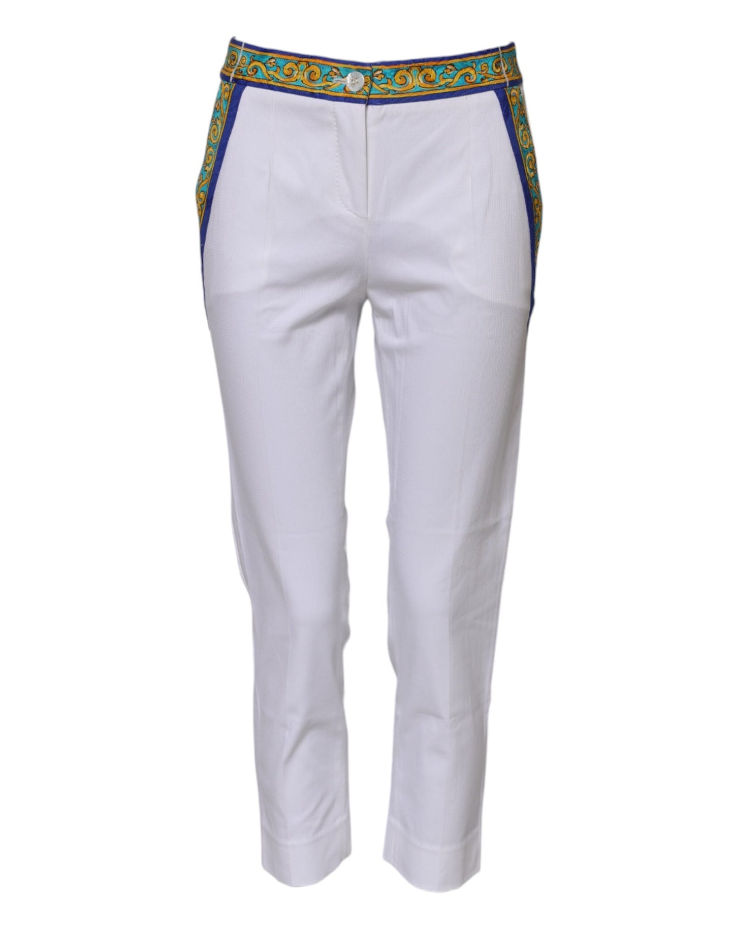 Dolce & Gabbana White Cotton Mid Waist Tapered Trouser Pants