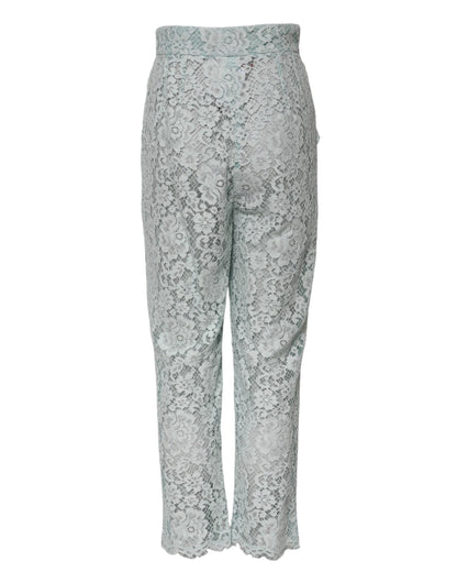Dolce & Gabbana Mint Green Cotton Floral Lace Trousers Pants