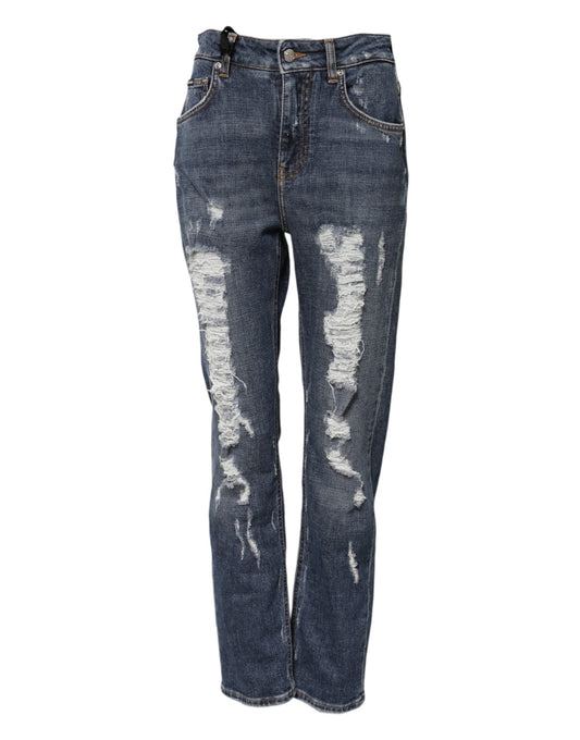 Dolce & Gabbana Blue Cotton Boyfriend Tattered Denim Jeans