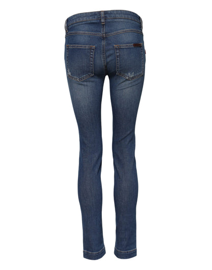 Dolce & Gabbana Blue Cotton Low Waist Skinny Denim Jeans