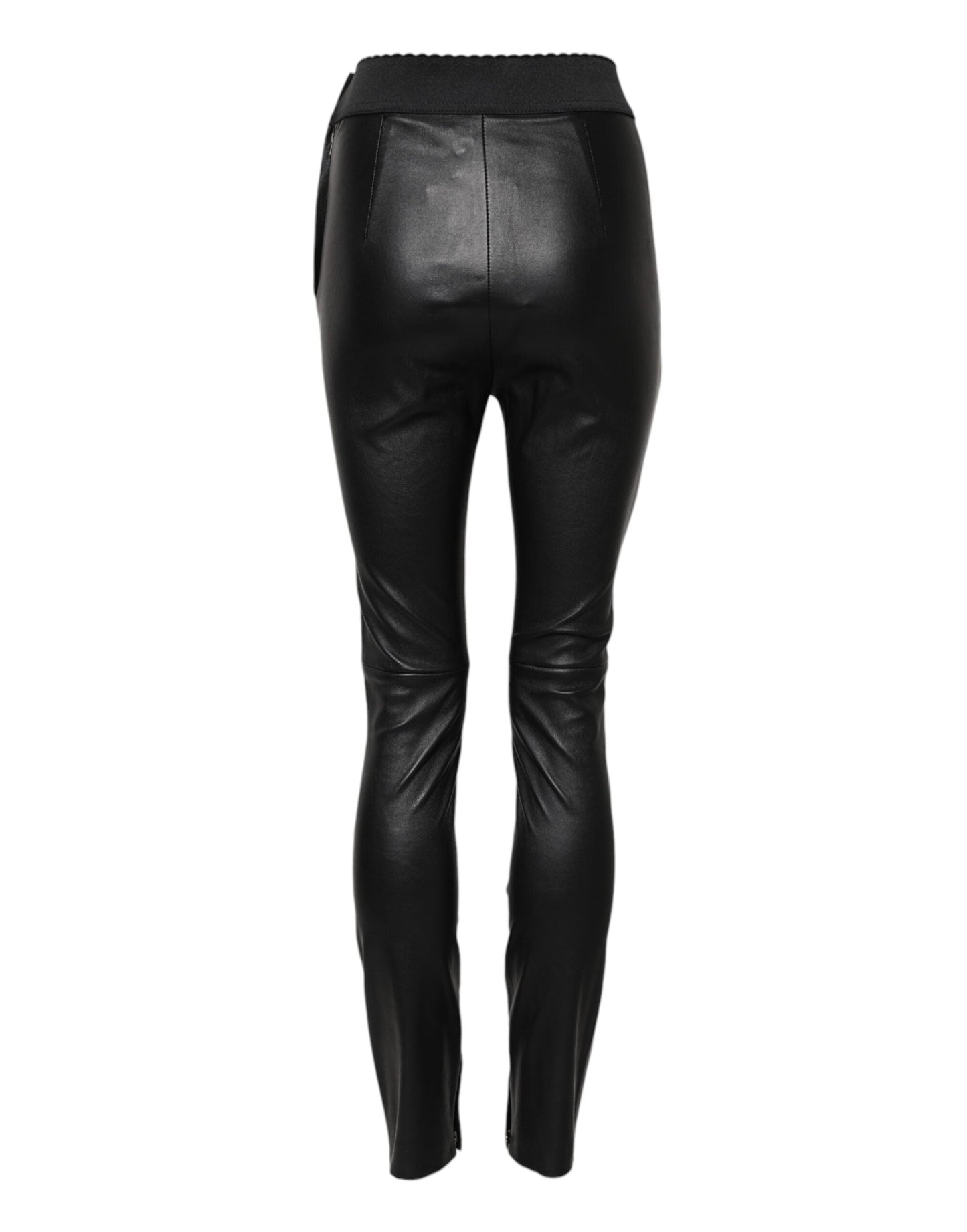 Dolce & Gabbana Black Leather Elastic Waist Pants