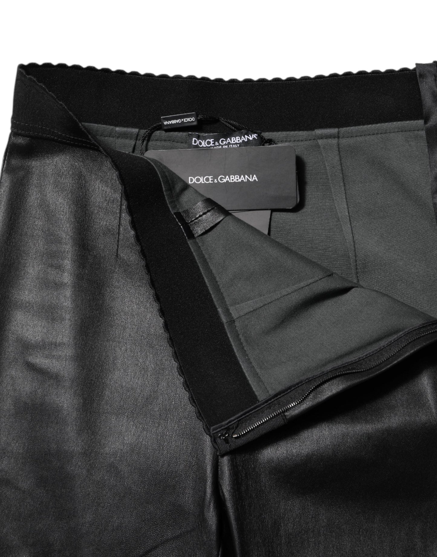 Dolce & Gabbana Black Leather Elastic Waist Pants