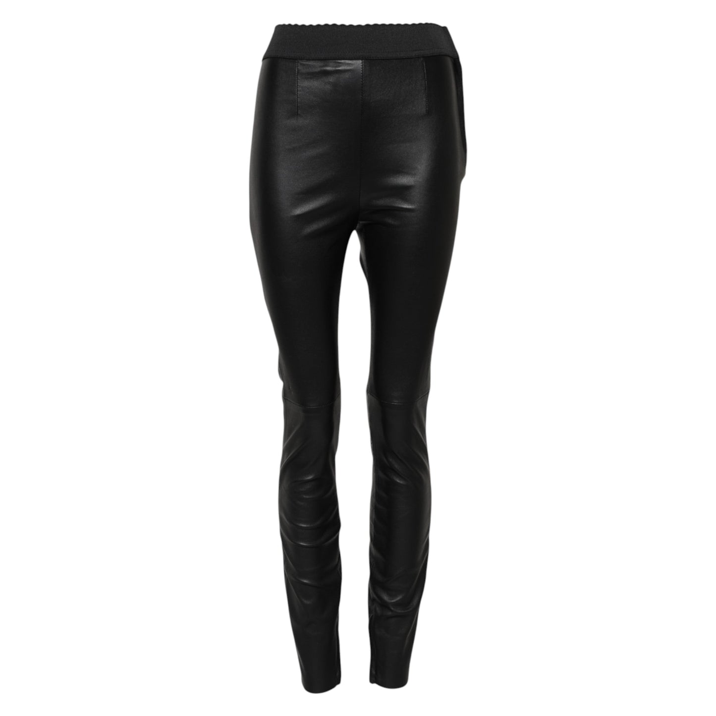 Dolce & Gabbana Black Leather Elastic Waist Pants