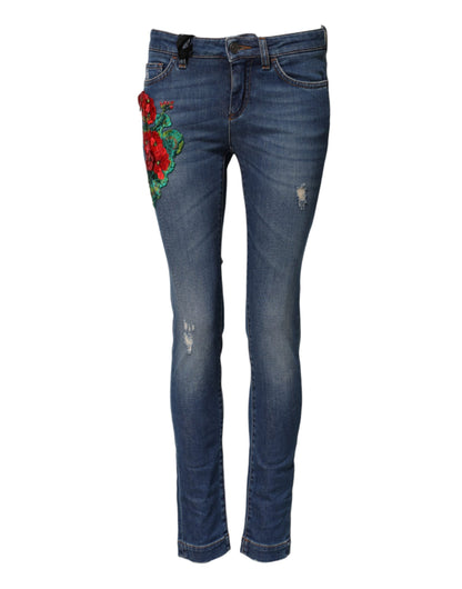 Dolce & Gabbana Blue Cotton Low Waist Skinny Denim Jeans