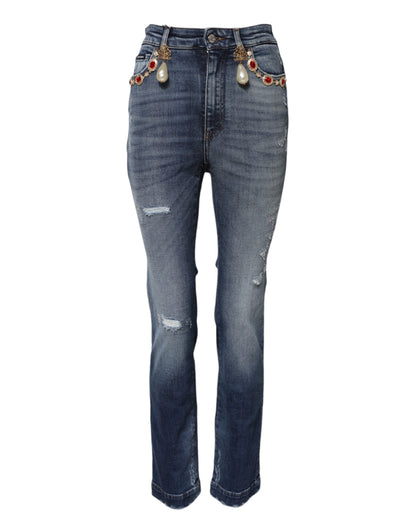 Dolce & Gabbana Blue Rhinestone Embellished Denim Jeans