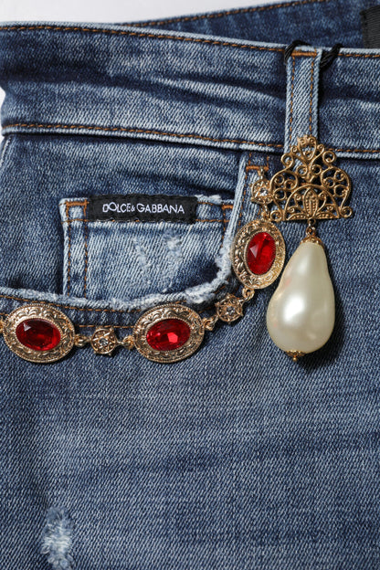 Dolce & Gabbana Blue Rhinestone Embellished Denim Jeans