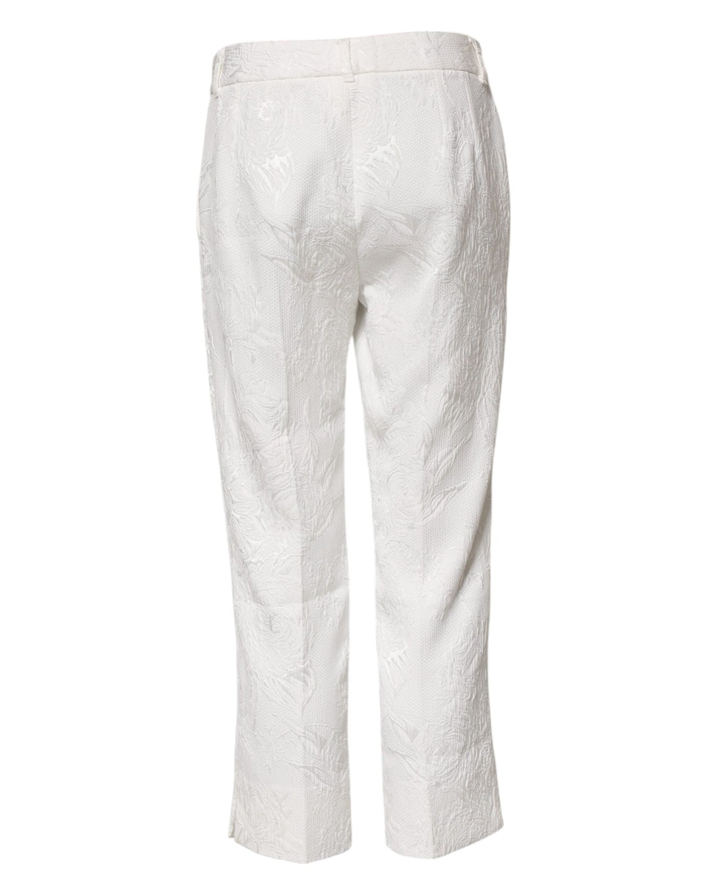 Dolce & Gabbana White Cotton Floral Jacquard Pants