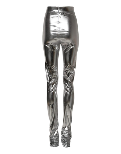 Dolce & Gabbana Metallic Silver Polyester Slim Fit Leggings Pants