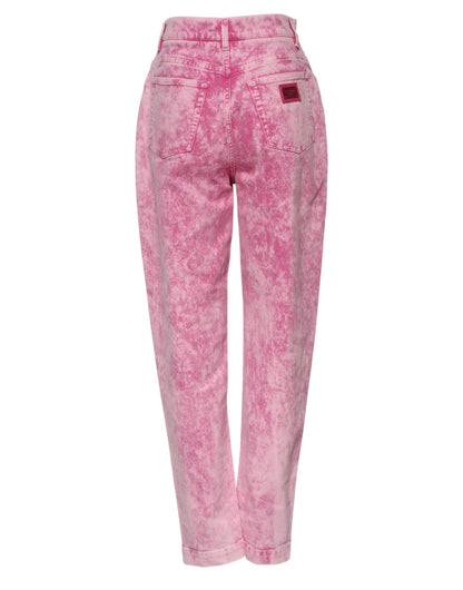 Dolce & Gabbana Pink Tie Dye High Waist Tapered Denim Jeans