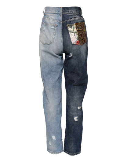Dolce & Gabbana Multicolor Patchwork Tapered Denim Jeans