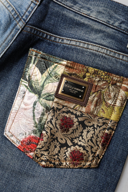 Dolce & Gabbana Multicolor Patchwork Tapered Denim Jeans