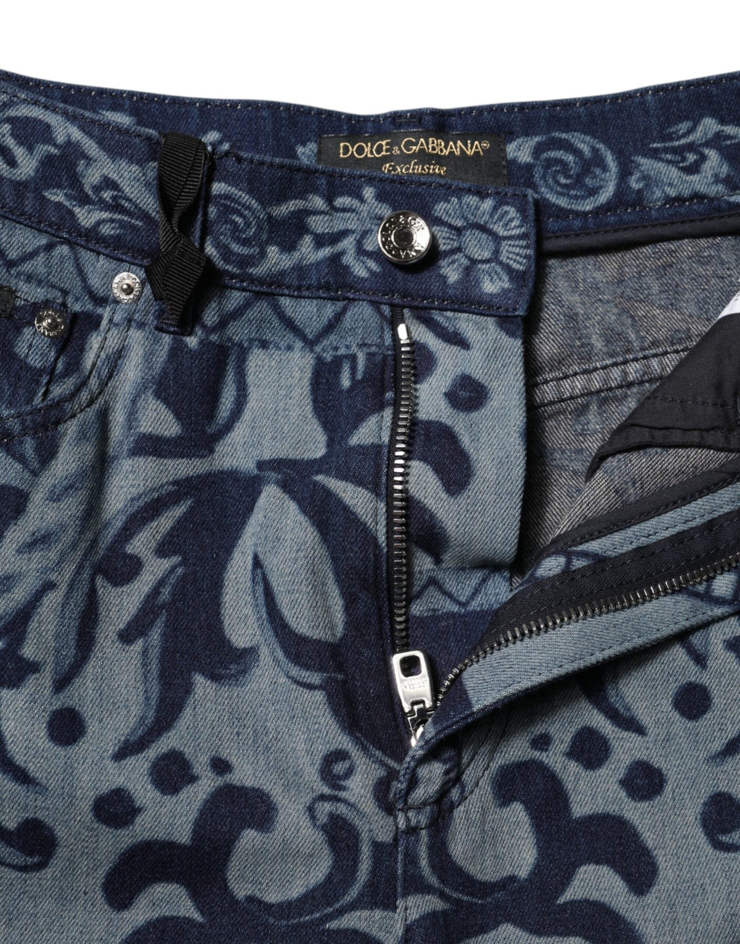 Dolce & Gabbana Blue Graphic Print Tapered Denim Jeans