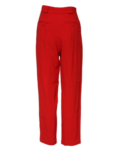 Dolce & Gabbana Red Viscose High Waist Tapered Pants