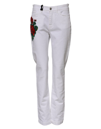 Dolce & Gabbana White Floral Embroidery GIRLY Denim Jeans