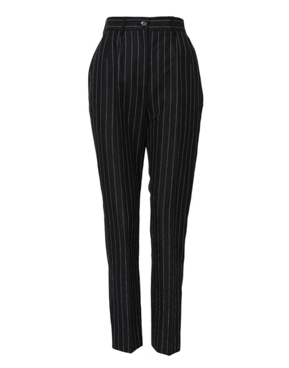 Dolce & Gabbana Black Stripes High Waist Tapered Pants