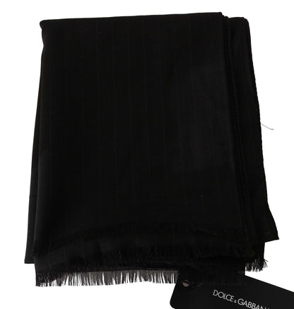 Dolce & Gabbana Dark Gray Virgin Wool Striped Pattern Wrap Scarf
