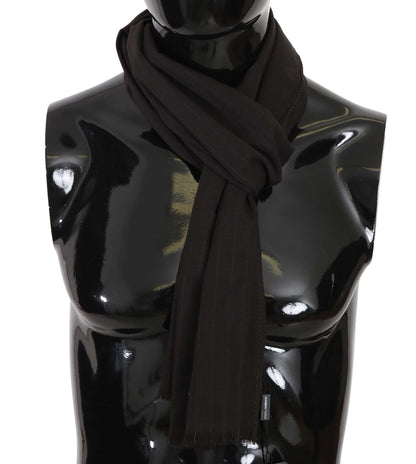 Dolce & Gabbana Dark Gray Virgin Wool Striped Pattern Wrap Scarf