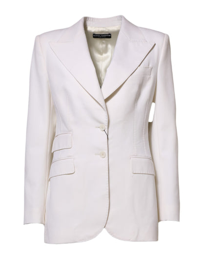 Dolce & Gabbana White Wool Single Breasted Women Coat Jacket