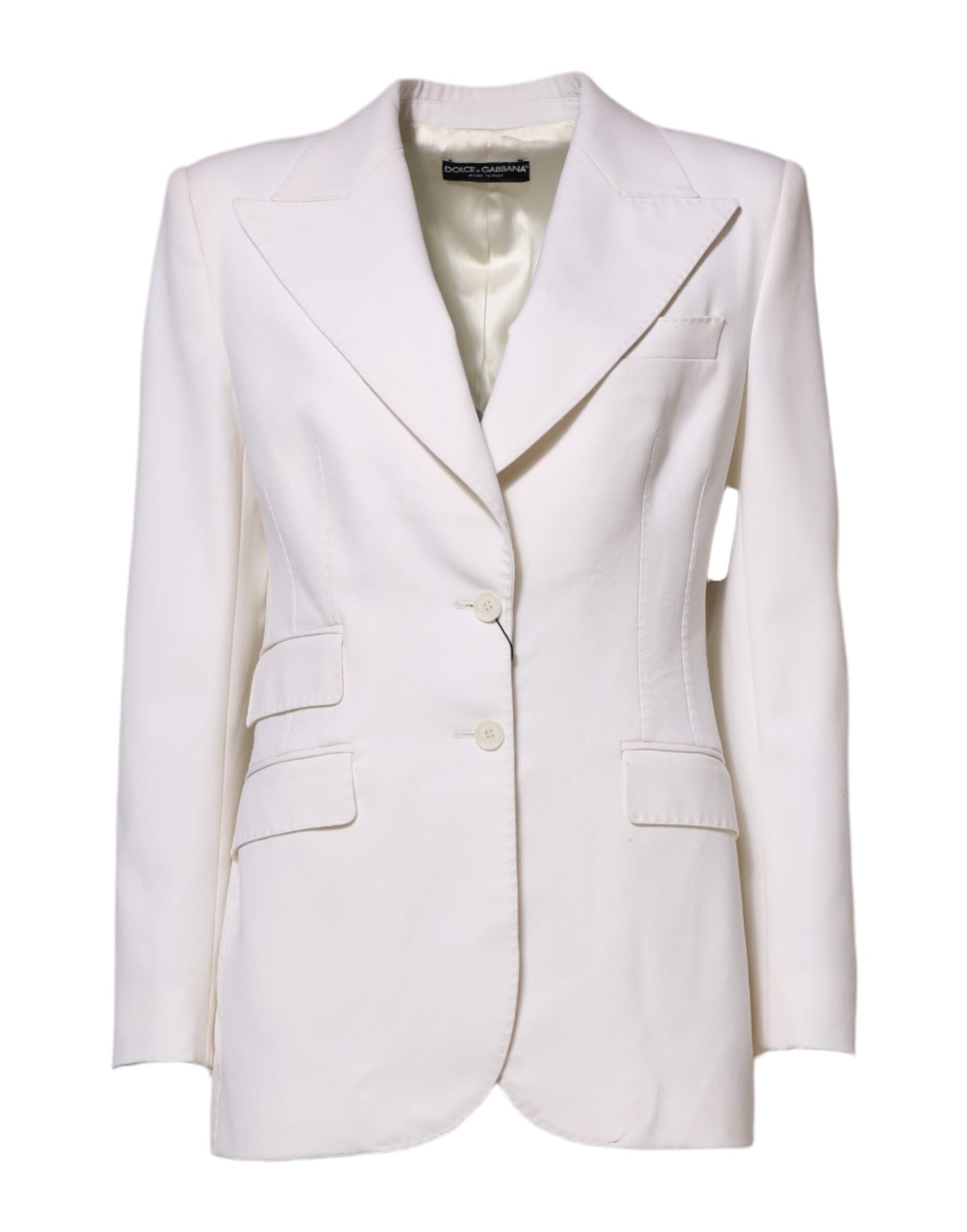 Dolce & Gabbana White Wool Single Breasted Women Coat Jacket
