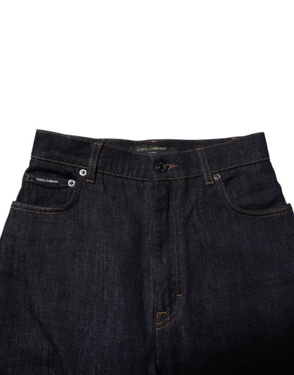 Dolce & Gabbana Blue Cotton High Waisted Flared Denim Jeans