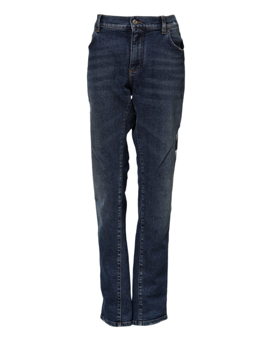 Dolce & Gabbana Blue Cotton Mid Waisted Straight Denim Jeans